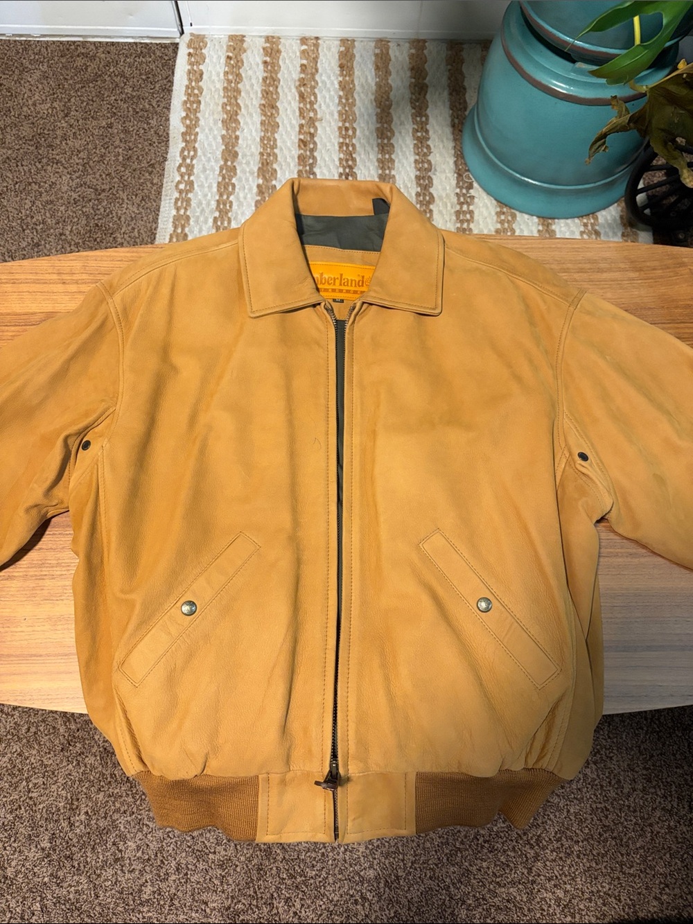 Timberland Men’s Mustard Tan Suede Bomber Jacket